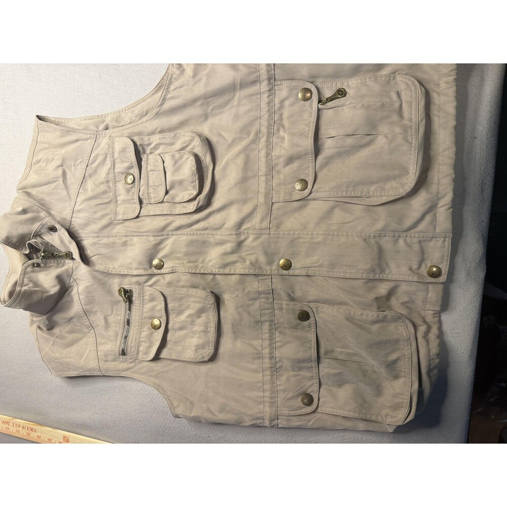 New Fashion Vest Mens 2XL Beige Microfiber Utility Multi Pocket Full Zip Outdoor